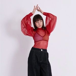 Eliza Faulkner Dolly Mesh Turtleneck in Red S (never worn)
